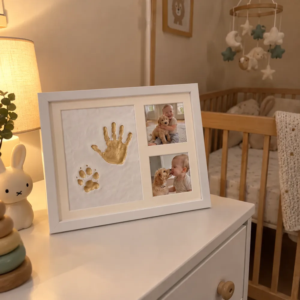Quadro em pé na cômoda do quarto do bebê